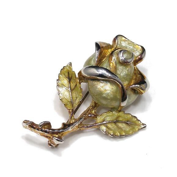 Vintage 1960s Rose Enamel Brooch & Pendant, Gold Plated - Picture 10 of 10